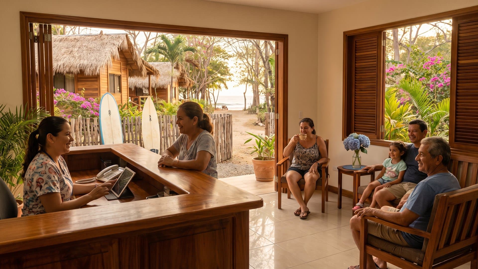 Recepción amable de un consultorio médico familiar